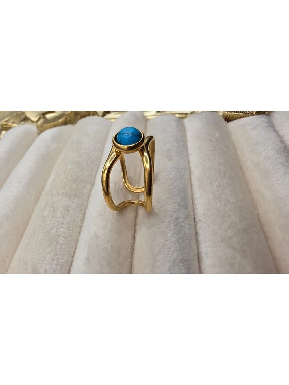 Bohemian Gold-Tone Stainless Steel Turquoise Open Ring Size Adjustable